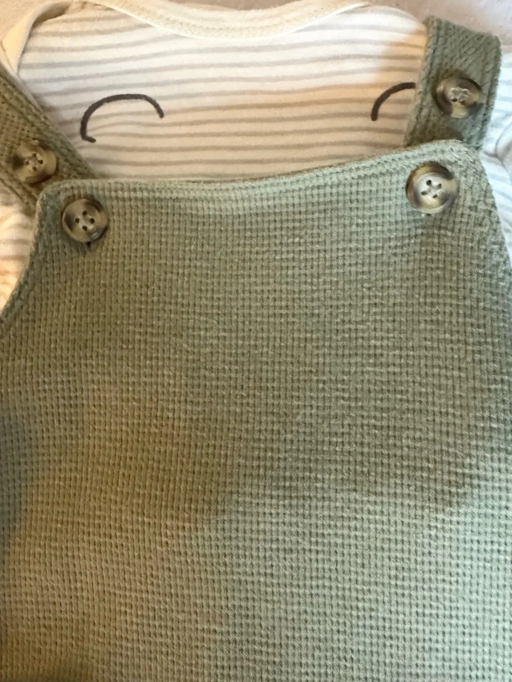Gerber Olive Green Knit Overall Romper with Pocket Detail